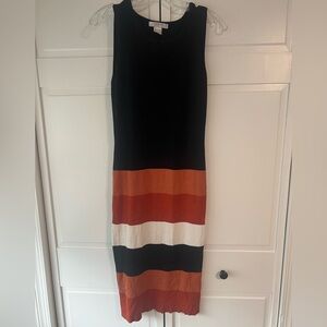 Lascana for Venus Ribbed Sleeveless Black and Rust Colorblock Midi Dress